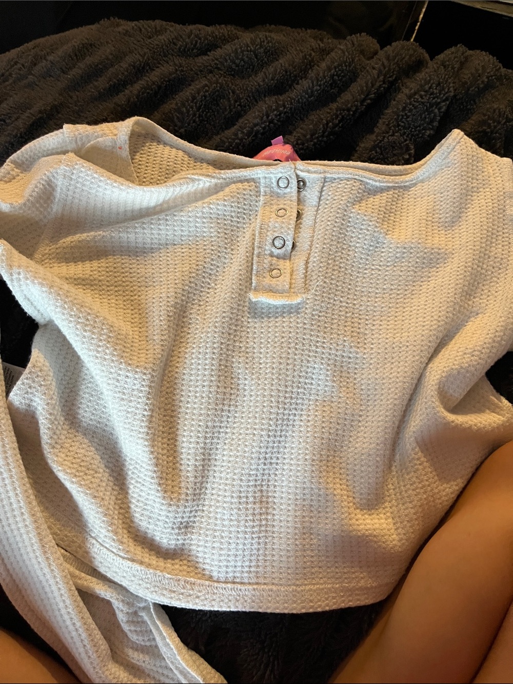 Edikted Cream Waffle Knit Henley Sweater